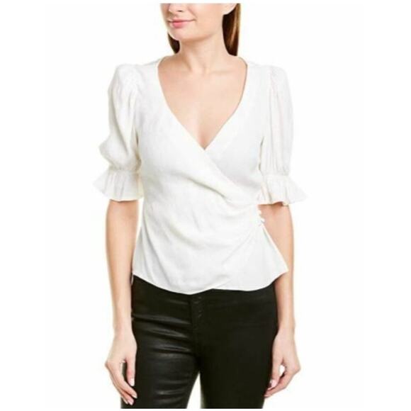 Cinq A Sept Theo Top Wrap Surplice V Neck Blouse Ivory Jacquard Small NWT - Picture 2 of 14